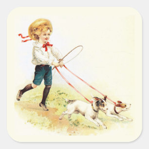 Sticker Carré ~ ART VINTAGE 1905 ~ Animaux conviviaux ~