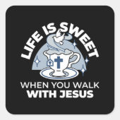 Sticker Carré Art Vivant Fidèle - Teacup avec Croix et Dove (Devant)