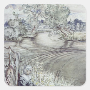 Sticker Carré Arthur Rackham Izaak Walton incliné contre un F