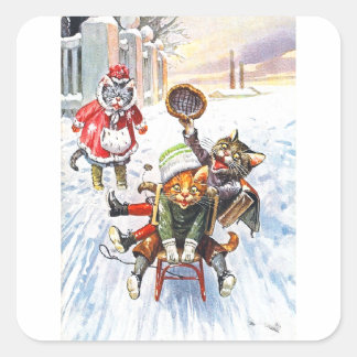 Sticker Carré Arthur Thiele - Chats Aller Dormir Sur La Neige