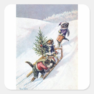 Sticker Carré Arthur Thiele - Chats Ramenez chez vous un sapin d