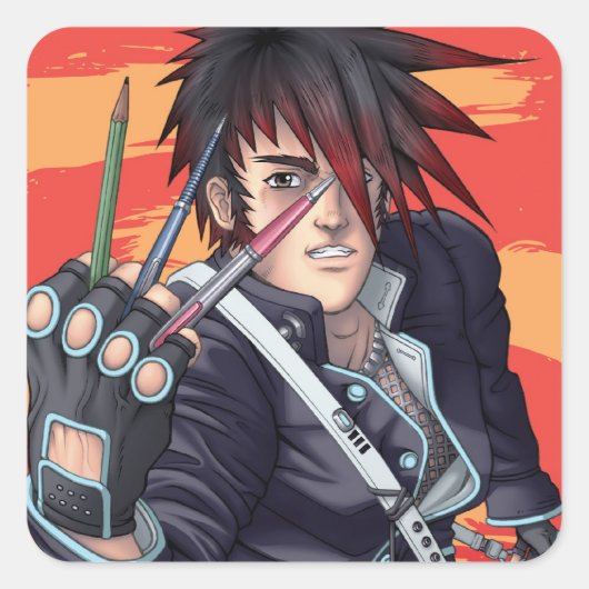 Sticker Carré Artiste Anime Manga (Devant)