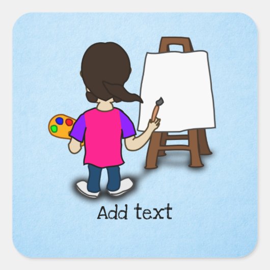 Sticker Carré Artiste au travail, modèle, (Devant)