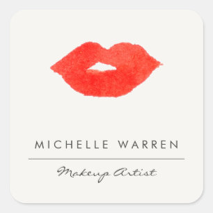 Sticker Carré Artiste de maquillage en aquarelle Gras Lèvres rou