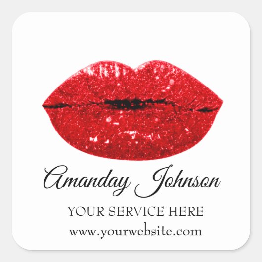 Sticker Carré Artiste maquillage Rouge Baisers Nom Merci blanc (Devant)