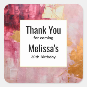 Sticker Carré Artistic Gold et rose Abstrait Anniversaire Merci