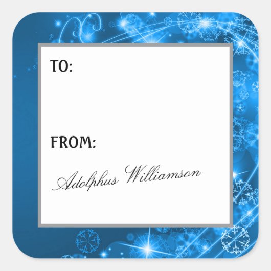 Sticker Carré Artistic Swirling Snowflakes Christmas Gift Label (Devant)