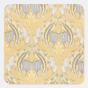 Sticker Carré Arts and Crafts Walter Crane Bleus Tulipes Blanche