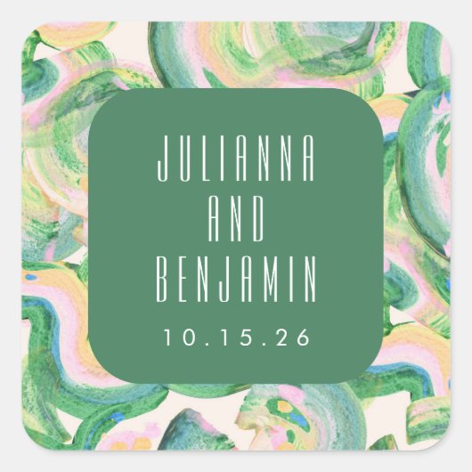 Sticker Carré Artsy Abstrait Mariage d'aquarelle verte moderne (Devant)
