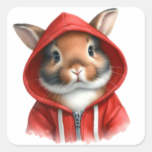 Sticker Carré Artwork d'aquarelle Rabbit Brown dans un Sweat - s