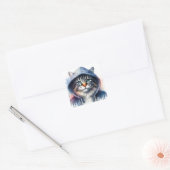 Sticker Carré Artwork d'aquarelle Tabby Chat dans une plaque Swe (Enveloppe)