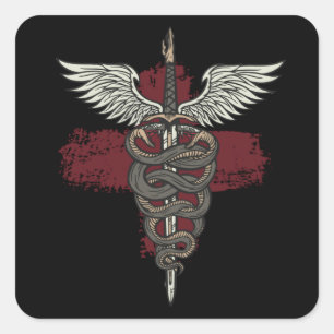 Sticker Carré Asclepius Grecque Mythologie Médecine Dieu Serpent
