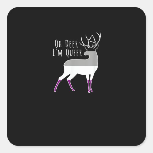 Sticker Carré Asexual Flag Oh Deer Queer Pride Funny LGBT Design (Devant)