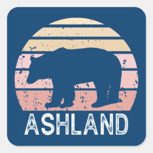 Sticker Carré Ashland Oregon Retro Bear