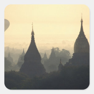 Sticker Carré Asie, Birmanie, (Myanmar), Pagan (Bagan) Montgolfi
