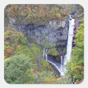 Sticker Carré Asie, Japon, Nikko. Cascade Kegon de Nikko, un
