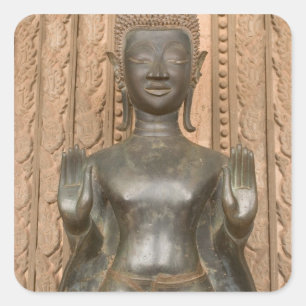 Sticker Carré Asie, Laos, Vientiane, Bouddha en bronze à Hawn