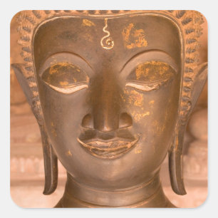 Sticker Carré Asie, Laos, Vientiane, Sculpture en bronze au Wat