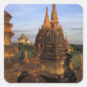 Sticker Carré Asie, Myanmar, Bagan. Anciens temples et