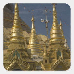 Sticker Carré Asie, Myanmar, Yangon. Stupa doré de Shwedagon