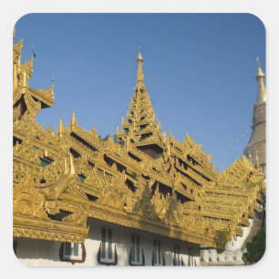 Sticker Carré Asie, Myanmar, Yangon. Stupa doré de Shwedagon 2