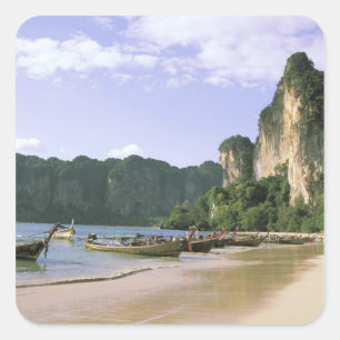 Sticker Carré Asie, Thaïlande, Krabi. Plage de West Railay, long