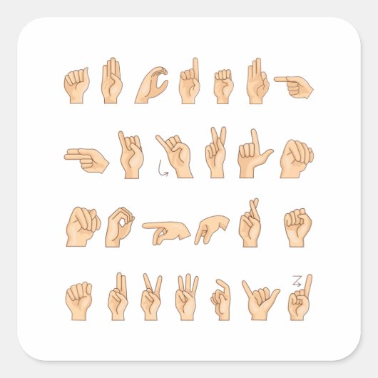 Sticker Carré ASL Hand American Sign Language Cadeau (Devant)