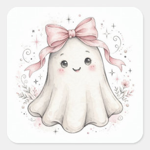 Sticker Carré Assiettes en papier Coquette Rose Fantôme pour le