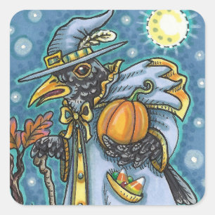 STICKER CARRÉ ASSISTANT HALLOWEEN EVE BLACKBIRD, HALLOWEEN RAVEN