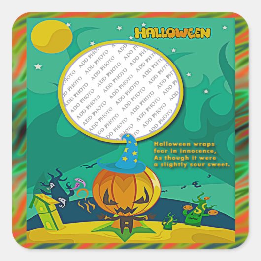 Sticker Carré Assistant Halloween Jack o' Lantern Ajouter cadre  (Devant)