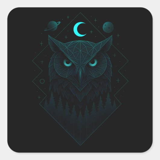 Sticker Carré Astral Owl - Cosmic Night Wisdom (Devant)