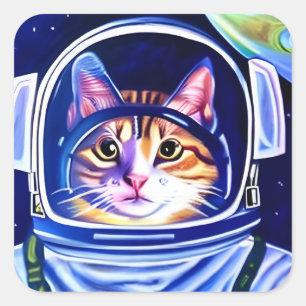 Sticker Carré Astronaut de chat dans l'espace