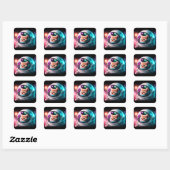 Sticker Carré Astronaut de chat spatial drôle Kitty Galaxy Unive (Feuille)