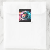 Sticker Carré Astronaut de chat spatial drôle Kitty Galaxy Unive (Sac)