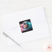 Sticker Carré Astronaut de chat spatial drôle Kitty Galaxy Unive (Enveloppe)