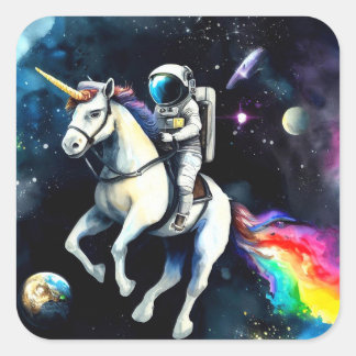 Sticker Carré Astronaut équitation Unicorne dans l'espace - La s
