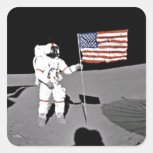 Sticker Carré Astronaute Alan Shepard, drapeau américain sur la