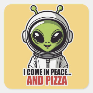 Sticker Carré Astronaute Alien Mignon "Je viens en paix et avec