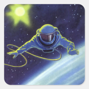 Sticker Carré Astronaute de science-fiction vintage en sortie ex