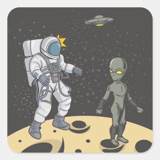Sticker Carré Astronaute et extraterrestre (Devant)