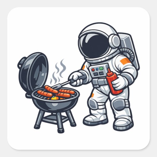 Sticker Carré Astronaute faisant griller (Devant)