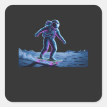 Astronaute néon faisant du skateboard sur la Lune