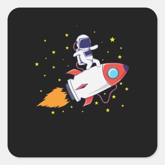 Sticker Carré Astronaute sur fusée (Devant)