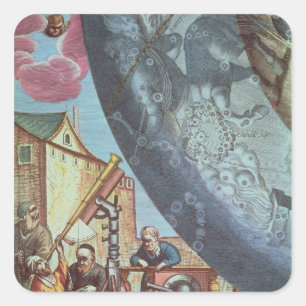 Sticker Carré Astronomes à travers un télescope