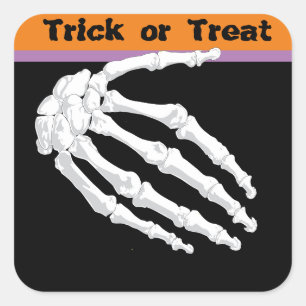 Sticker Carré Astuce de main de squelette pour Halloween Trick o
