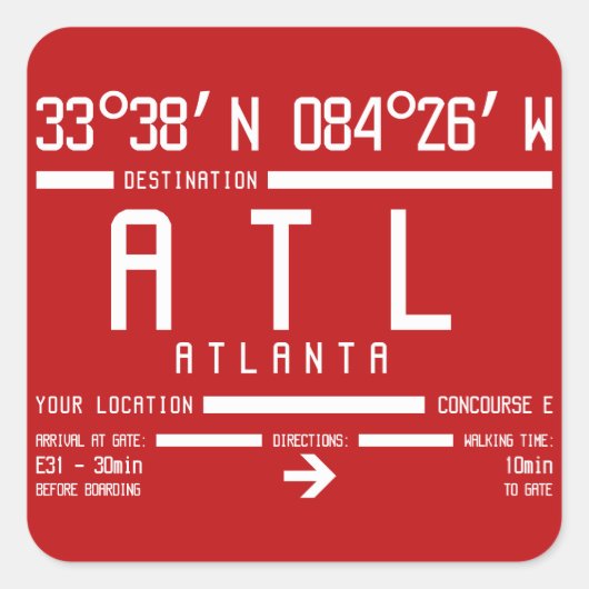Sticker Carré Atlanta International Aviation Airport Code IATA (Devant)
