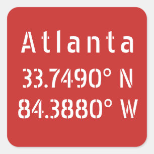 Sticker Carré Atlanta Latitude Longitude Rouge