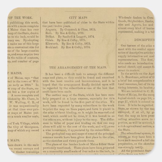 Sticker Carré Atlas de préface de l'état du Maine (Devant)