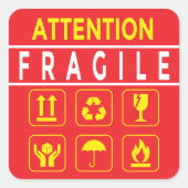Sticker Carré Attention fragile (Devant)
