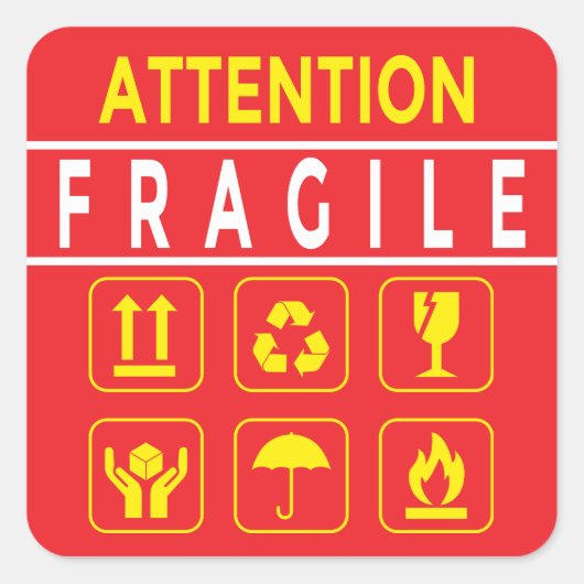 Sticker Carré Attention fragile (Devant)
